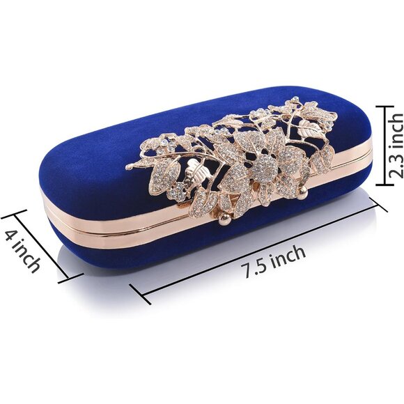 ⚡Women\'s Rhinestone Evening Formal Party Prom Crystal Velvet Blue Clutch Bag